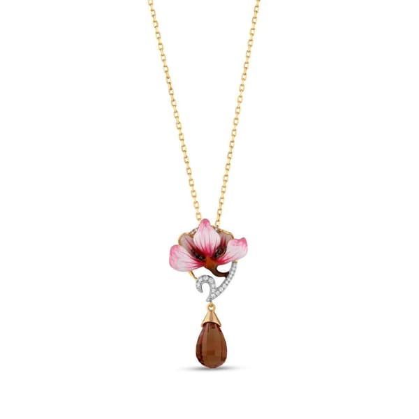 Zultanite Collection Yellow Pink Enamel Flower Figured and Stone Silver