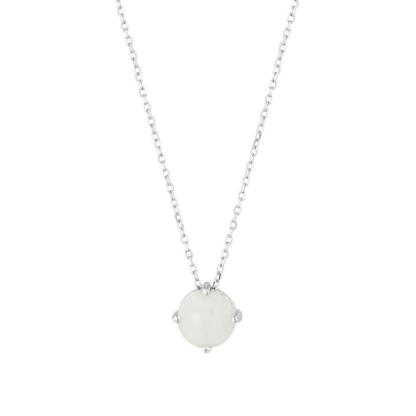 Lucky Gems Collection Round White Natural Stone Silver Necklace