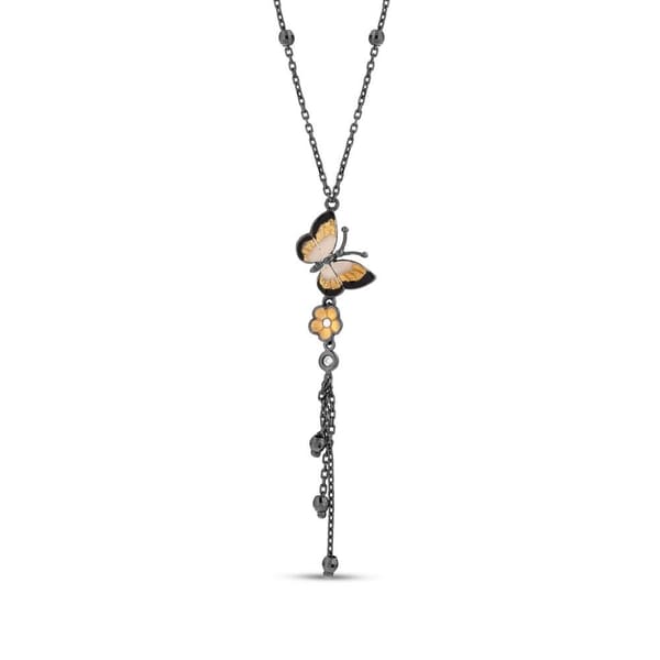 Night Brown Butterfly Figured Chain Silver Necklace