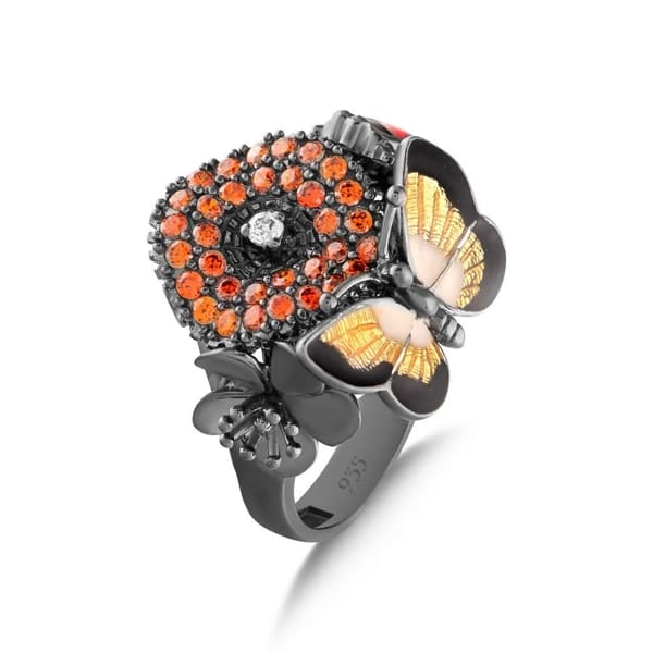 Night Collection Brown Butterfly Design Silver Ring