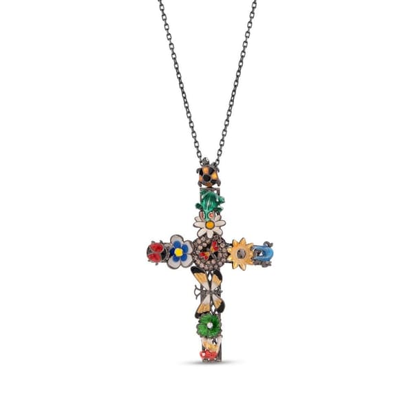 Night Flower Garden Model-1 Cross Design Silver Necklace