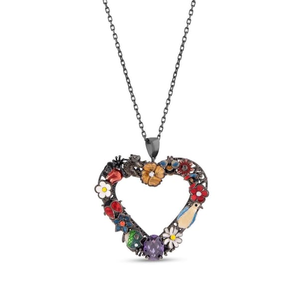 Night Collection Floral Heart Design Silver Necklace