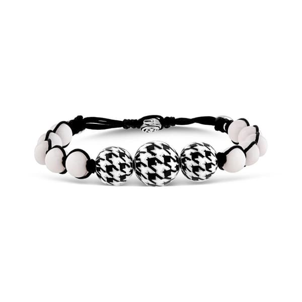 Pied De Poule Black and White Enamel Adjustable Cord Bracelet