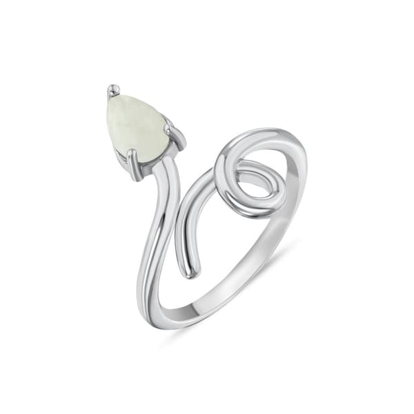 Lucky Gems Collection Drop Cut Natural Stone Spiral Silver Ring
