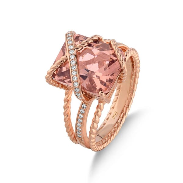 Gift Taşlı Burgulu Bant Tasarımlı Radiant Kesim Rose Altın Renkli Gümüş Yüz