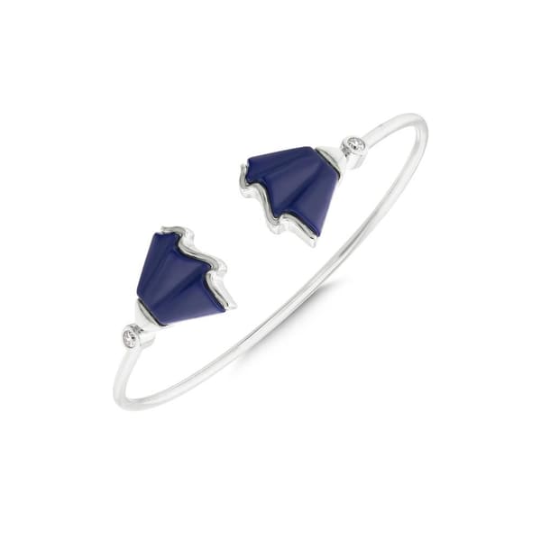 Lucky Gems Koleksiyonu Lacivert Mineli Yelpaze Formlu Kelepçe Gümüş Bilekli
