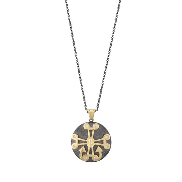 Santa Claus Yellow Anchor Cross Santa Claus Design Silver Necklace