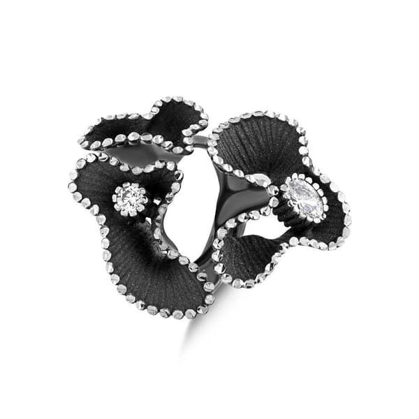 Soul Dance Collection Northern Lights Motif Black Silver Ring