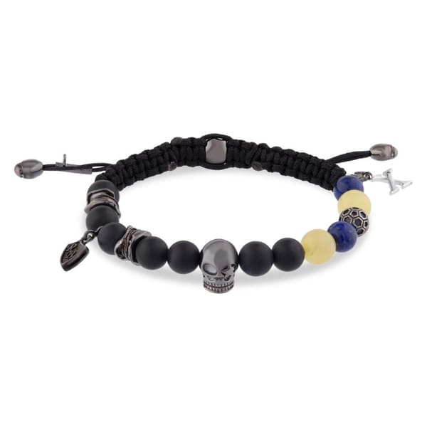 Shamballa Yellow Navy Natural Stone Skull Charm Men's Bracelet