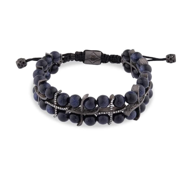 Shamballa Double Row Shimmering Navy Stone Silver Bracelet