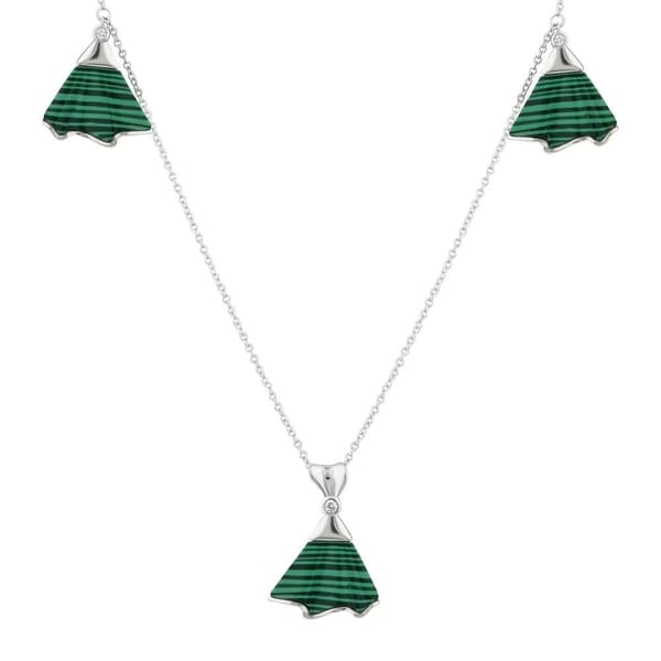 Lucky Gems Collection Malachite Enamel Fan Motif Multi-Layer Necklace
