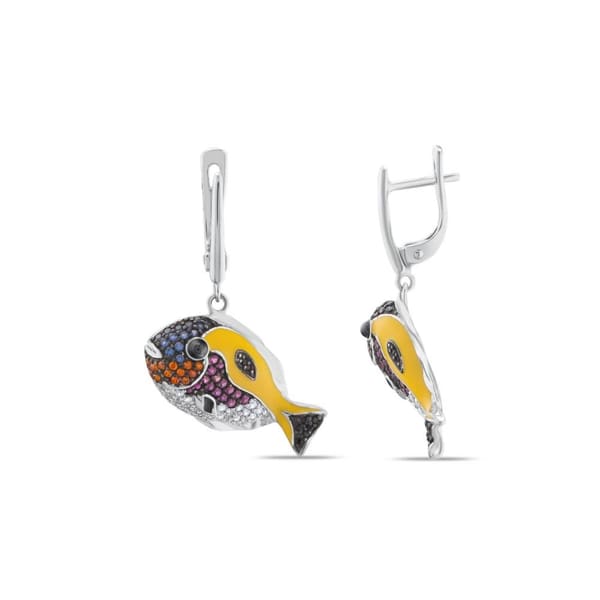 Dream Jungle Collection Colorful Stone Tropical Fish Silver Earrings