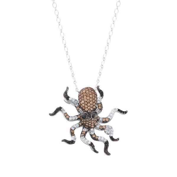 Dream Jungle Collection Brown Stone Octopus Silver Necklace