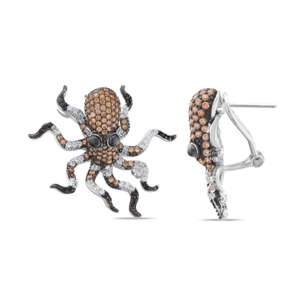 Dream Jungle Collection Brown Stone Octopus Silver Earrings
