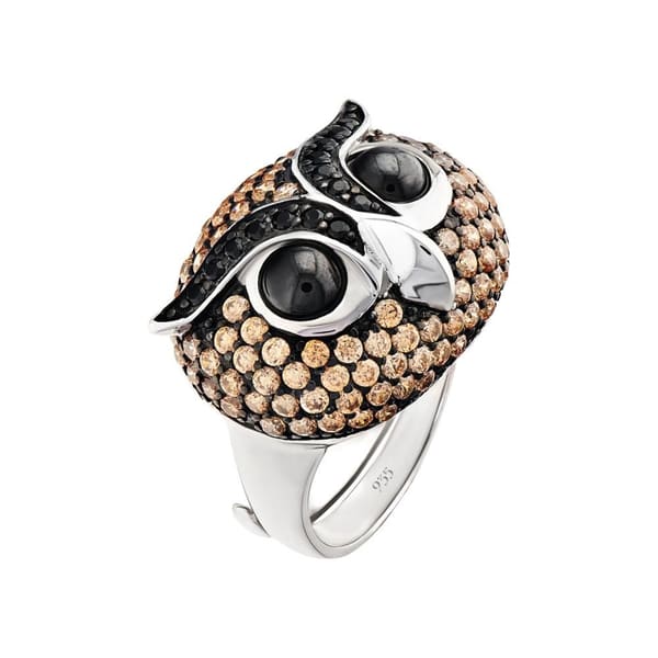 Dream Jungle Collection Silver Ring with Stone Owl Figure