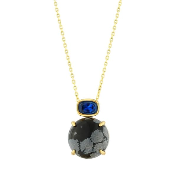 Коллекция Lucky Gems, круглое серебряное колье с синим камнем и натуральным снежным цветком