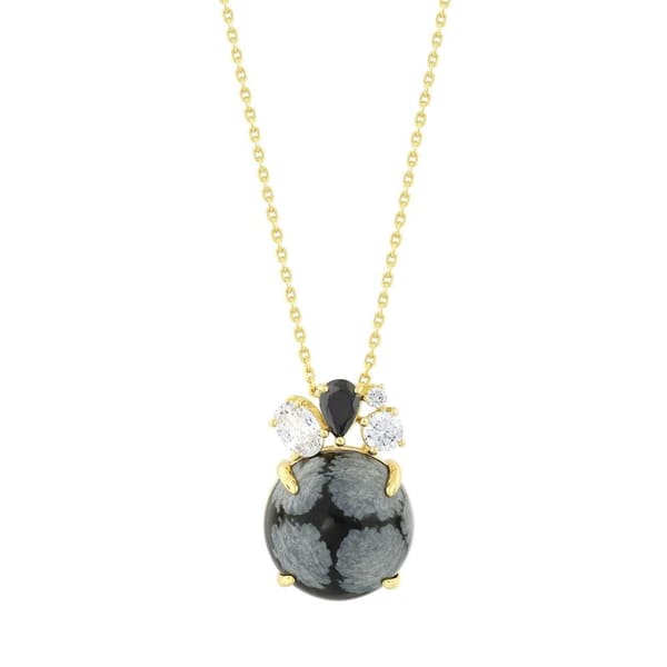 Lucky Gems Collection Gold Plated Snow Flower Stone and Black-White Zircon