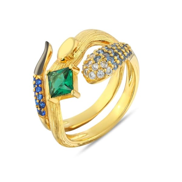 Kaleidoscope Collection Green Square Stone Design Silver Ring