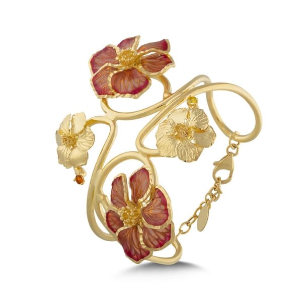 Le Jardin Collection Handcrafted Orange Enamel and Yellow Plated Design Bracelet