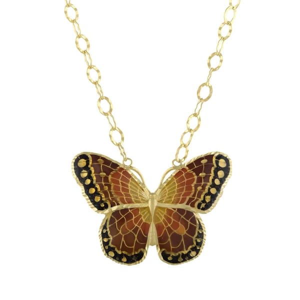 Le Jardin Handcrafted Chain Semi-Transparent Enamel Detail Butterfly Silver Necklace