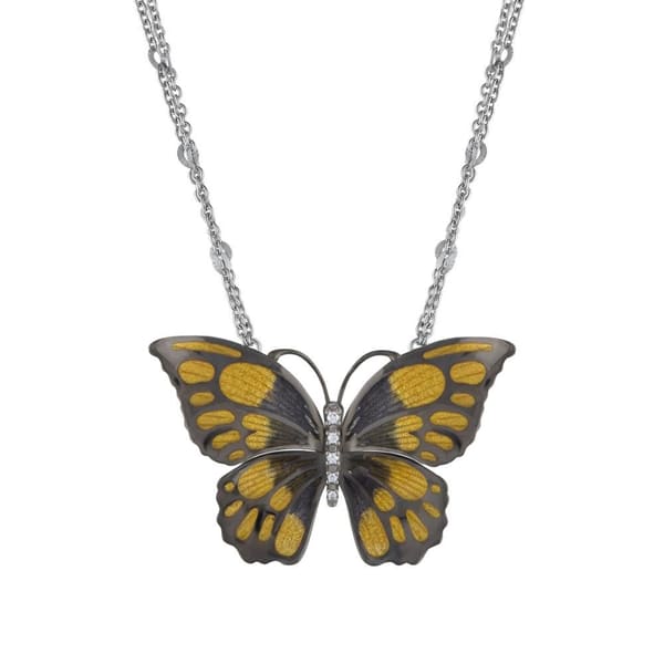 Le Jardin Anthracite and Yellow Enamel Stone-Embellished Large Butterfly Women's Necklace