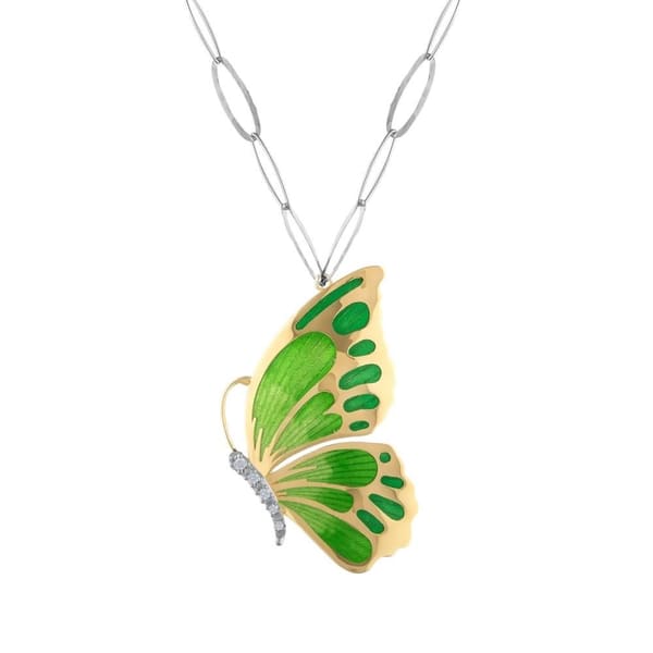 Le Jardin Handcrafted Stone-Embellished Butterfly Necklace with Green Enamel Detail