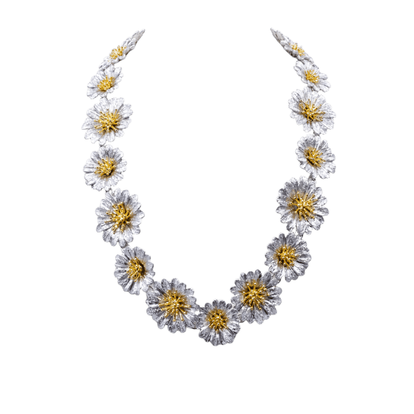 Flowers Koleksiyonu Çoklu Çiçek Formlu Altın Detaylı Gümüş Kolye