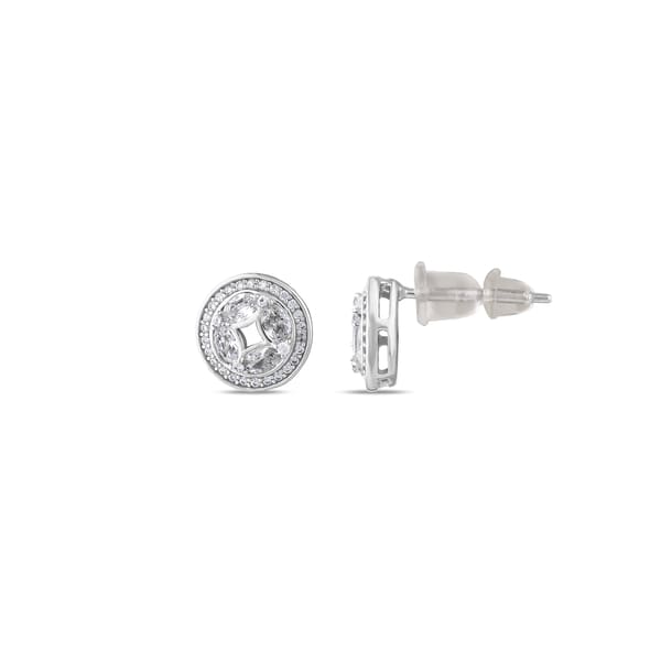 Gift Collection Geometric Medallion Marquise Stone Silver Stud Earrings