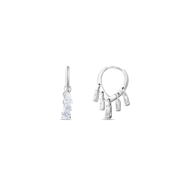 Gift Collection V-Shaped Hoop with Dangling Multi-Stone Silver Earrings