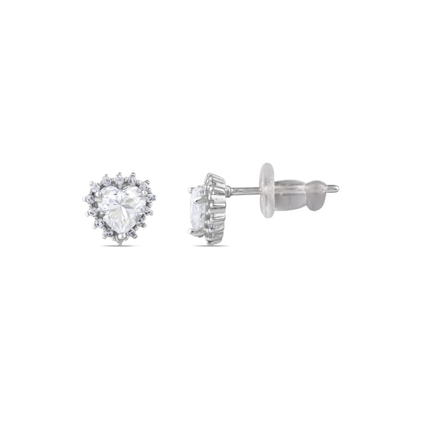 Gift Collection Heart Cut Center Stone Halo Form Silver Earrings