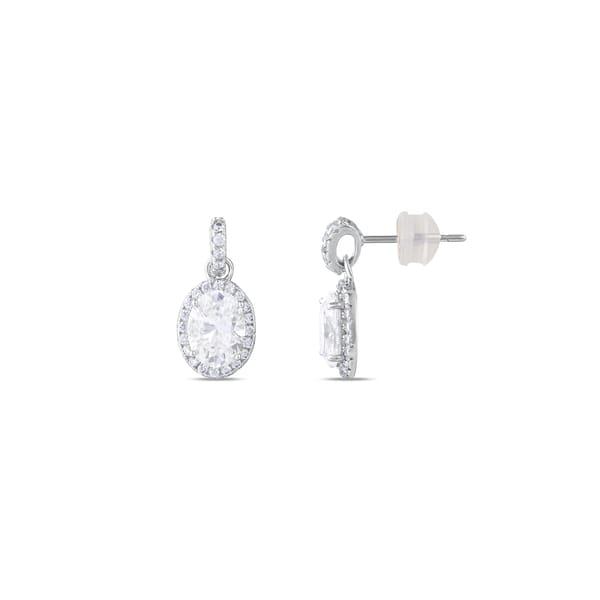 Gift Collection Oval Cut Dangle Silver Earrings