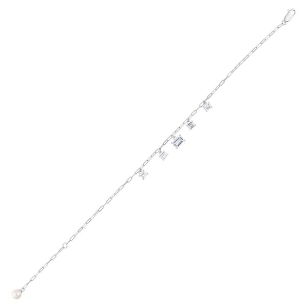Gift Collection Dangle Baguette Stone Paperclip Chain Silver Women's Bracelet