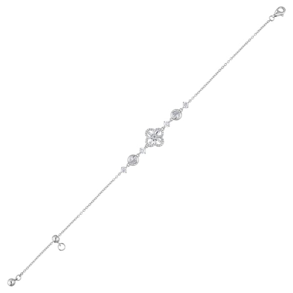Gift Collection Four-Leaf Clover Motif Zircon Stone Silver Chain Bracelet