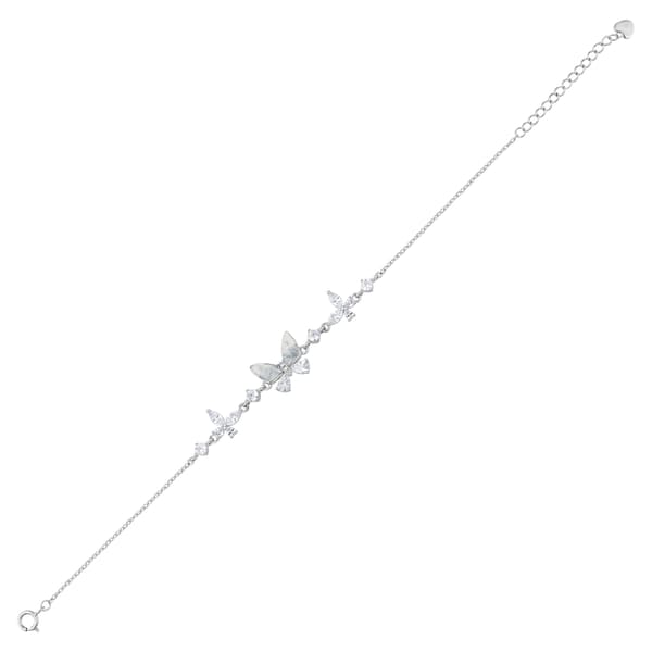 Gift Collection Mother-of-Pearl and Zircon Triple Butterfly Silver Women's Bracelet