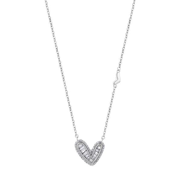 Gift Collection Baguette Stone V-Shaped Heart Motif Silver Women's Necklace