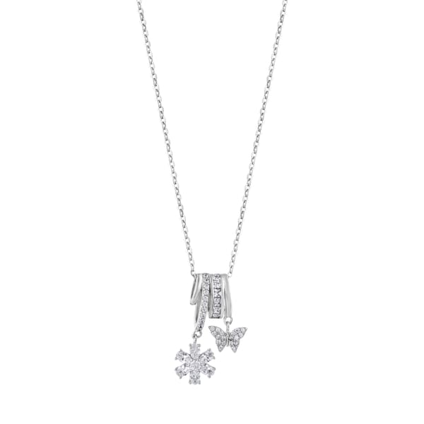 Gift Collection Multi-Ring Butterfly and Flower Figure Zircon Silver Women's Necklace