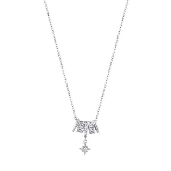 Gift Collection Multi-Ring and Baguette Stone Dangle Star Silver Women's Necklace