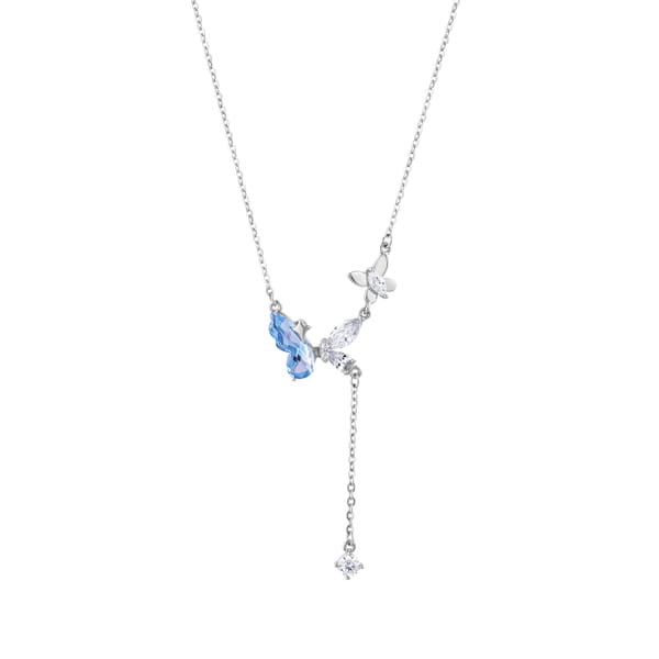 Gift Collection Silver Y Necklace with Blue Stone Asymmetrical Butterfly Figure