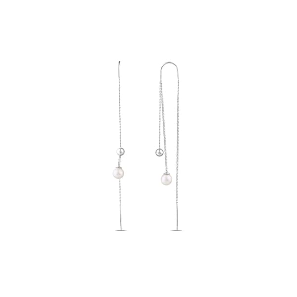 Серьги-цепочки с U-образным крючком из коллекции Gift с жемчугом и серебряными шариками