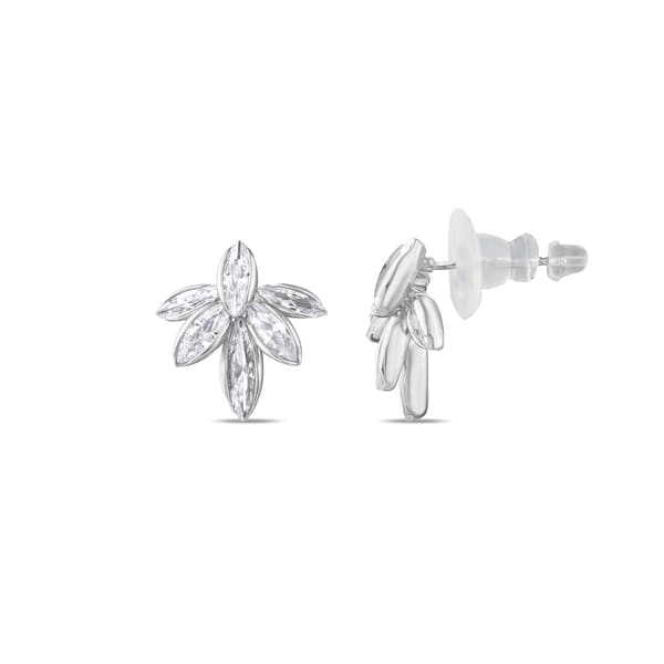 Gift Collection Marquise Cut Stone Fan-Shaped Silver Stud Earrings
