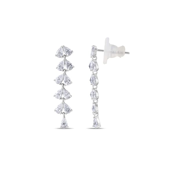 Gift Collection Teardrop Cut Stone Tiered Waterfall Silver Earrings