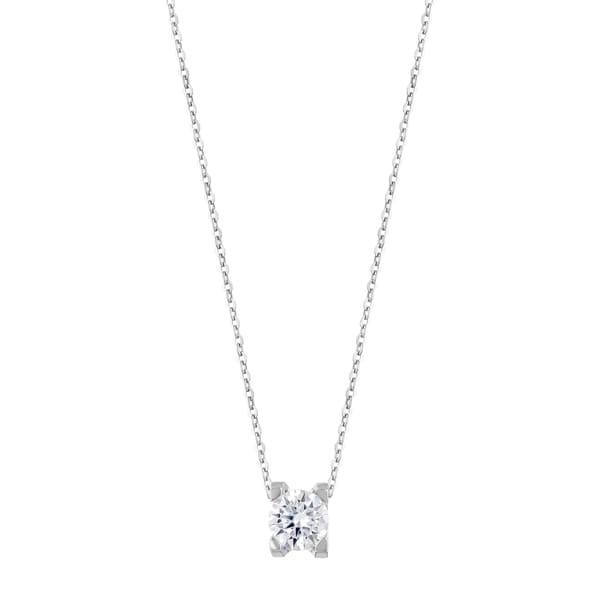 Gift Collection Four-Prong Round Cut Zircon Solitaire Silver Women's Necklace