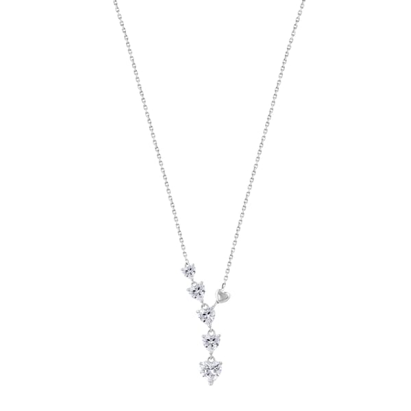 Gift Collection Sterling Silver Women's Y Necklace with Heart-Cut Zircon Stones