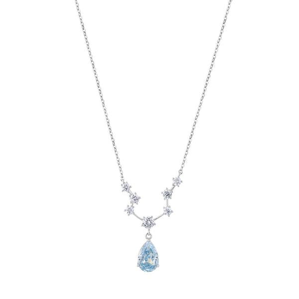 Gift Collection Blue Teardrop Stone V-Shaped Lined Zircon Silver Women's Necklace