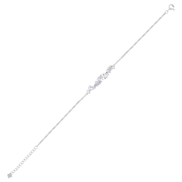 Gift Collection Asymmetric Drop and Marquise Cut Zircon Stone Silver Chain Bracelet