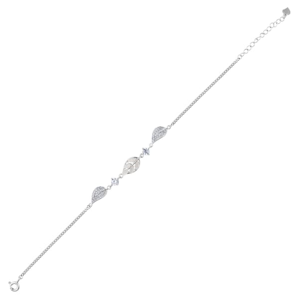 Gift Collection Triple Leaf Motif Zircon Stone Silver Chain Women's Bracelet