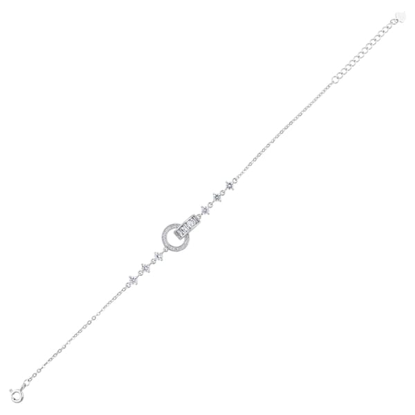 Gift Collection Baguette and Round Stone Interlocked Hoop Silver Bracelet