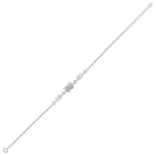Gift Collection Mother-of-Pearl Triple Butterfly Motif Zircon Stone Silver Chain Bracelet
