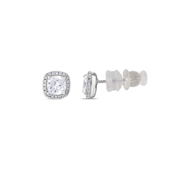 Серебряные серьги-гвоздики Gift Collection с подушкообразной огранкой и ореолом