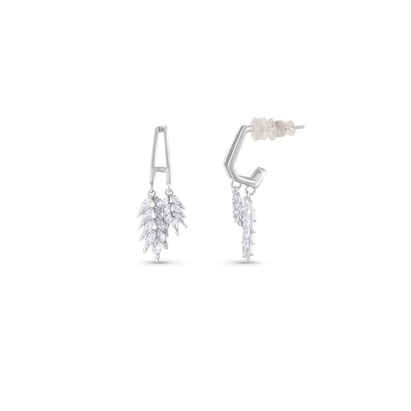 Серебряные серьги Gift Collection с подвесками в виде геометрических колосьев пшеницы и камнями огранки «маркиз»
